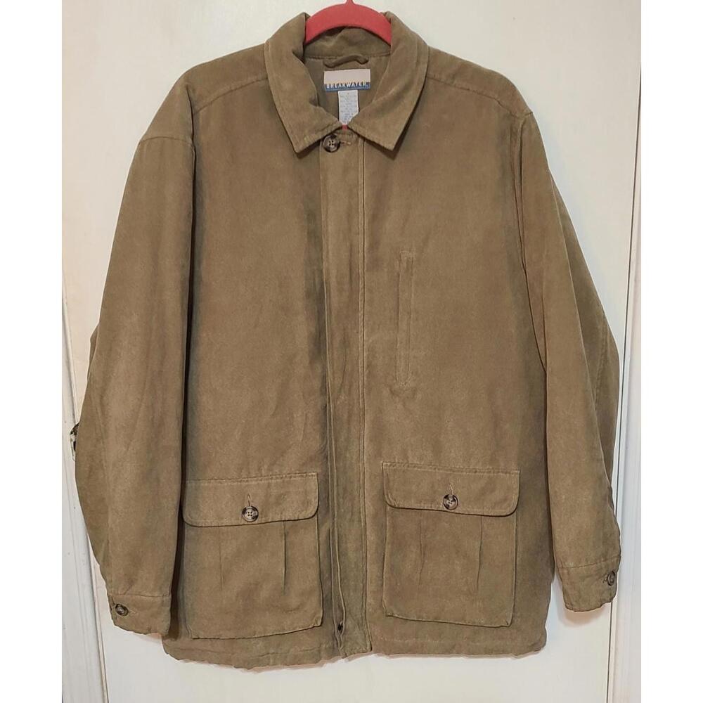 Vtg Microsuede Bomber Jacket Mens Size Medium Brown Quilted Interior 90s Y2K EUC